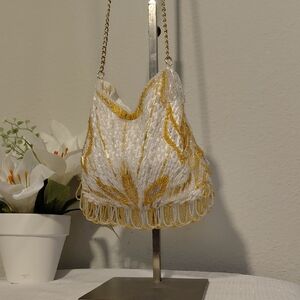 La Regale White & Gold Beaded Evening Bag